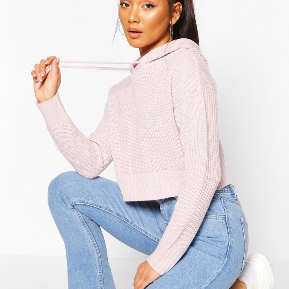 Boohoo Knitted hooded cropped sweater